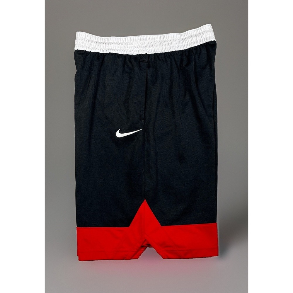 Nike Mens Large Dri-FIT Basketball Shorts Black Red Embroidered Swoosh Mesh